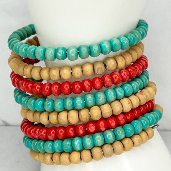 Boho Wood Beaded Wire Wrap Bracelet - Picture 7 of 12